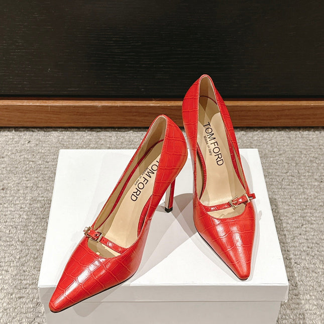 HIGH HEEL 10 CM IN CHERRY RED CROCODILE LEATHER