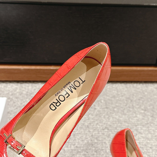 HIGH HEEL 10 CM IN CHERRY RED CROCODILE LEATHER