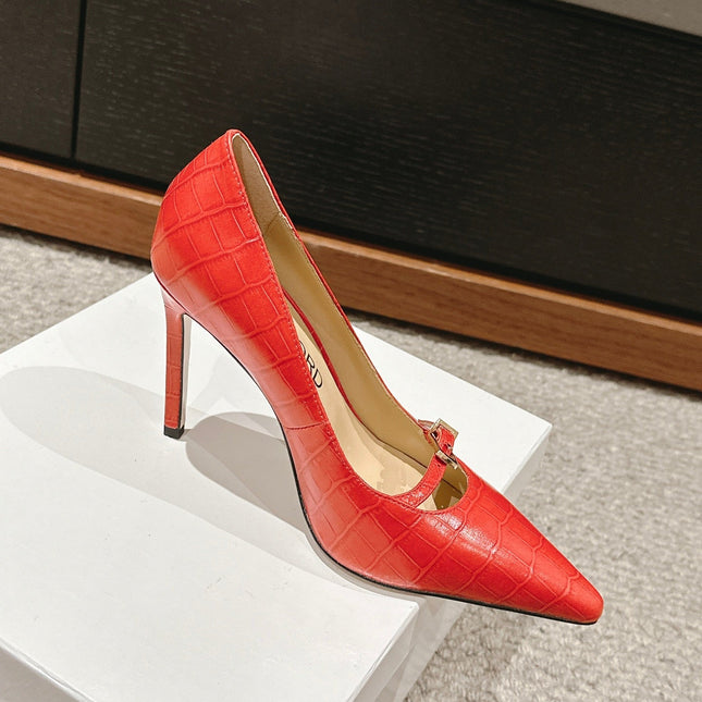 HIGH HEEL 10 CM IN CHERRY RED CROCODILE LEATHER