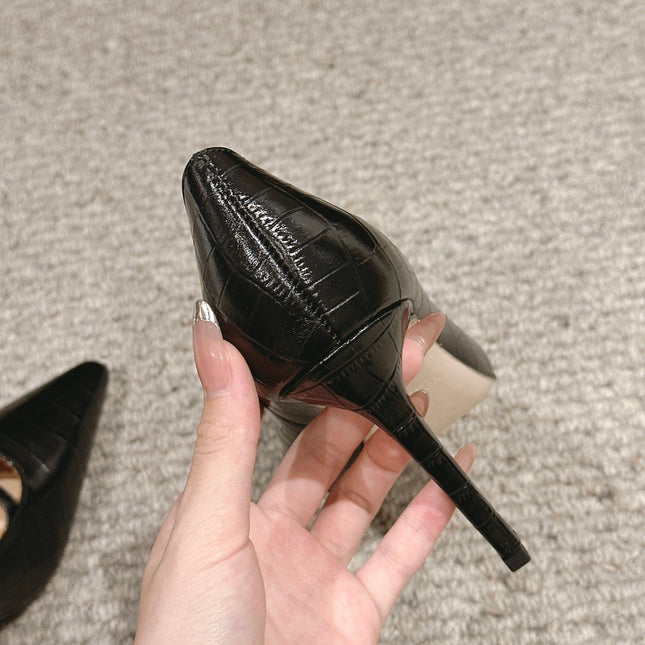 HIGH HEEL 10 CM IN BLACK CROCODILE LEATHER