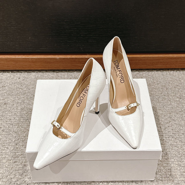 HIGH HEEL 10 CM IN WHITE CROCODILE LEATHER