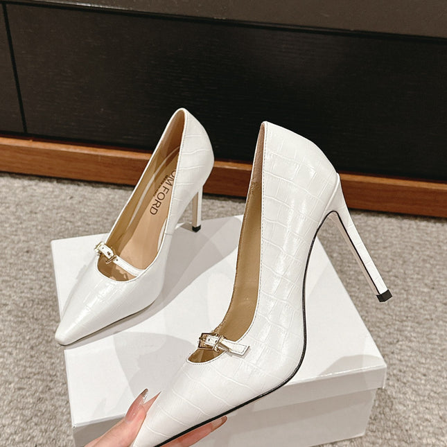HIGH HEEL 10 CM IN WHITE CROCODILE LEATHER