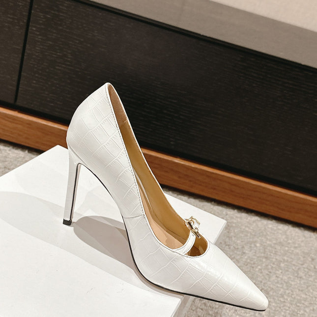 HIGH HEEL 10 CM IN WHITE CROCODILE LEATHER