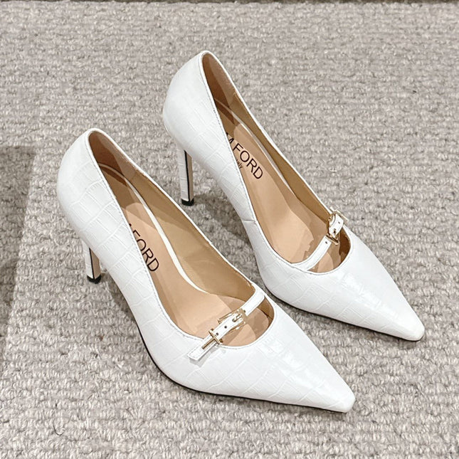 HIGH HEEL 10 CM IN WHITE CROCODILE LEATHER