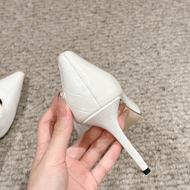 HIGH HEEL 10 CM IN WHITE CROCODILE LEATHER