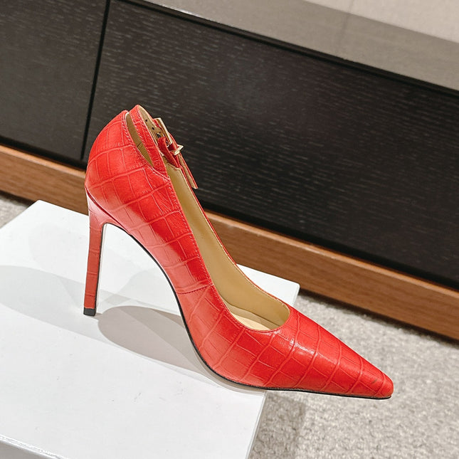 STAMPED CROCODILE LEATHER ANGELINA PUMP CHERRY RED