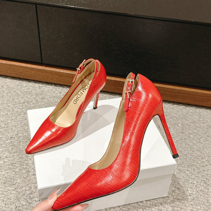 STAMPED CROCODILE LEATHER ANGELINA PUMP CHERRY RED