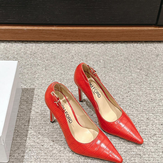 STAMPED CROCODILE LEATHER ANGELINA PUMP CHERRY RED