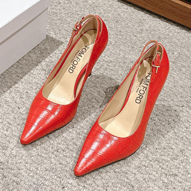 STAMPED CROCODILE LEATHER ANGELINA PUMP CHERRY RED