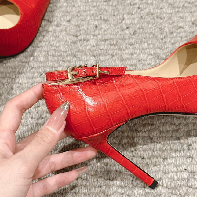STAMPED CROCODILE LEATHER ANGELINA PUMP CHERRY RED