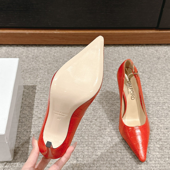 STAMPED CROCODILE LEATHER ANGELINA PUMP CHERRY RED