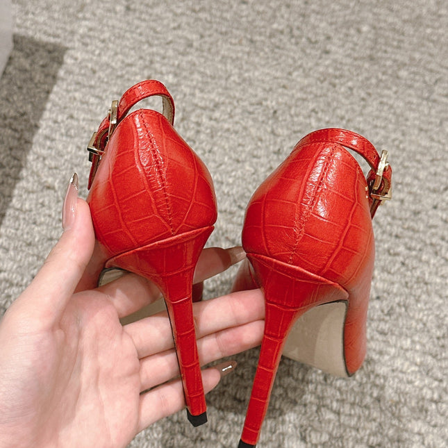 STAMPED CROCODILE LEATHER ANGELINA PUMP CHERRY RED