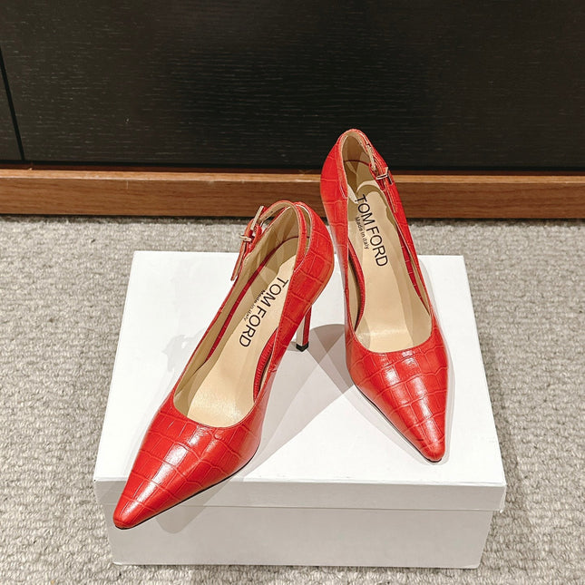 STAMPED CROCODILE LEATHER ANGELINA PUMP CHERRY RED