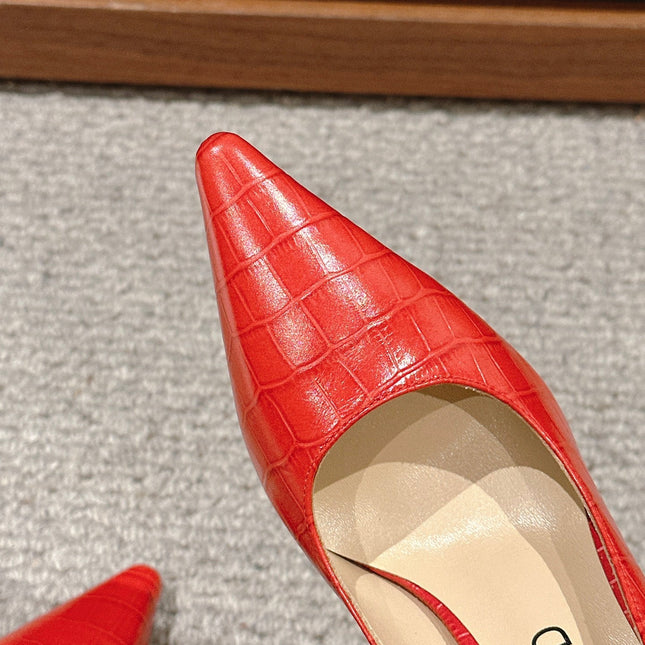 STAMPED CROCODILE LEATHER ANGELINA PUMP CHERRY RED