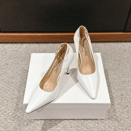 STAMPED CROCODILE LEATHER ANGELINA PUMP WHITE