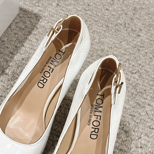 STAMPED CROCODILE LEATHER ANGELINA PUMP WHITE