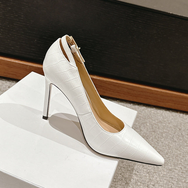 STAMPED CROCODILE LEATHER ANGELINA PUMP WHITE