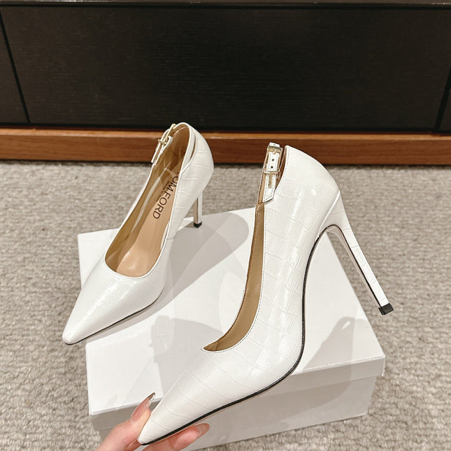 STAMPED CROCODILE LEATHER ANGELINA PUMP WHITE