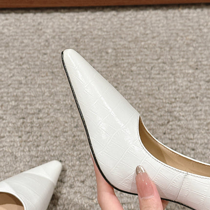 STAMPED CROCODILE LEATHER ANGELINA PUMP WHITE