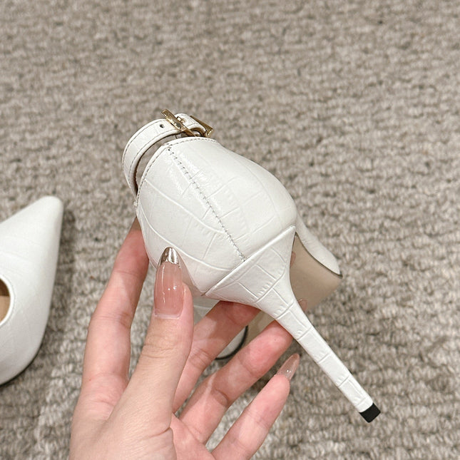 STAMPED CROCODILE LEATHER ANGELINA PUMP WHITE