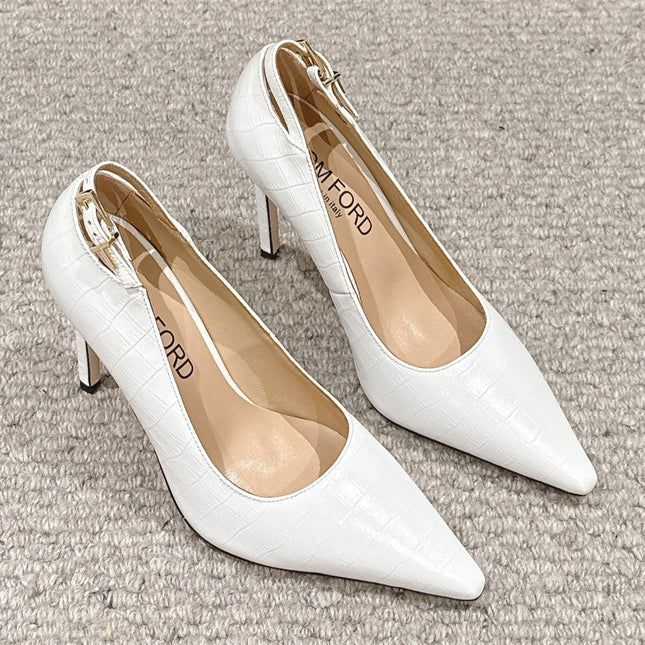 STAMPED CROCODILE LEATHER ANGELINA PUMP WHITE