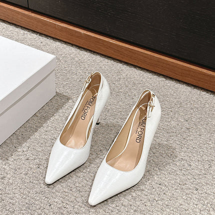 STAMPED CROCODILE LEATHER ANGELINA PUMP WHITE