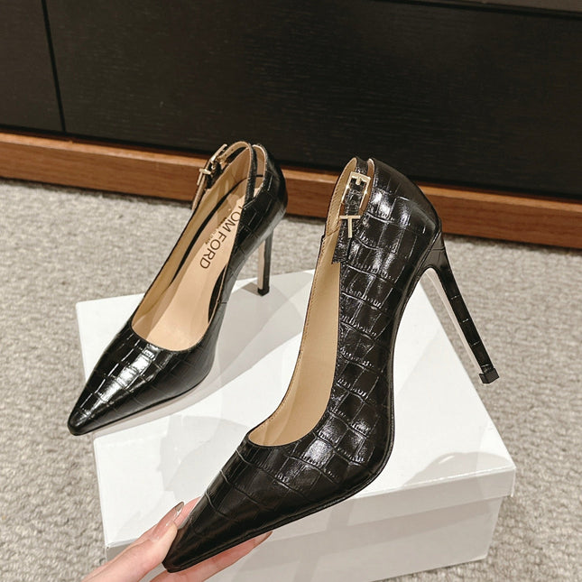 STAMPED CROCODILE LEATHER ANGELINA PUMP BLACK