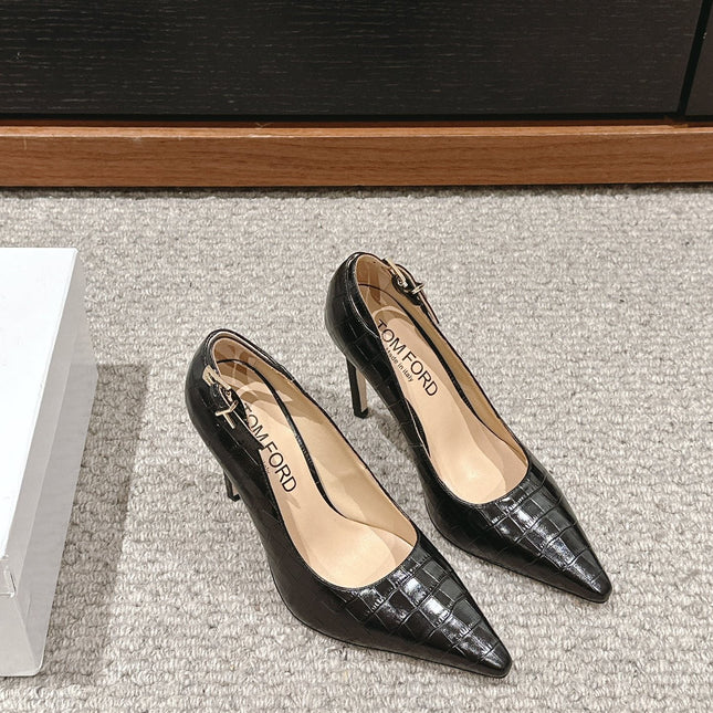 STAMPED CROCODILE LEATHER ANGELINA PUMP BLACK