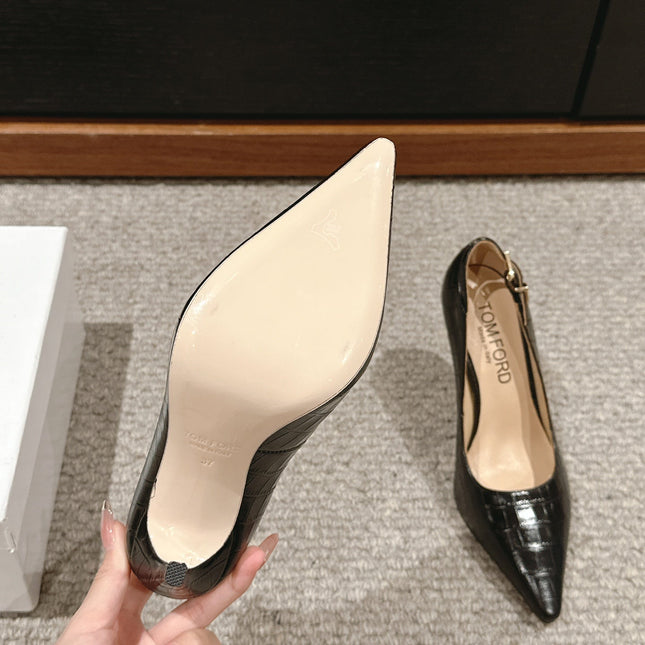 STAMPED CROCODILE LEATHER ANGELINA PUMP BLACK