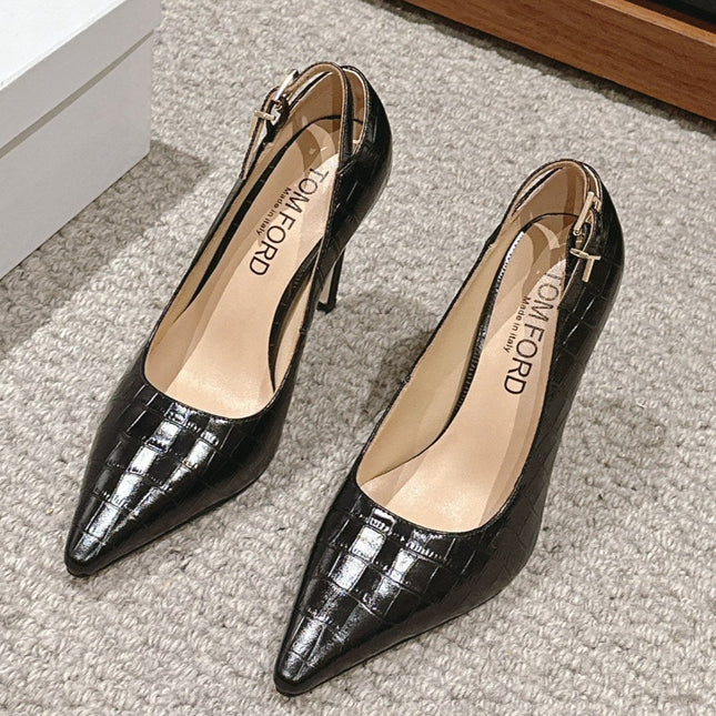 STAMPED CROCODILE LEATHER ANGELINA PUMP BLACK