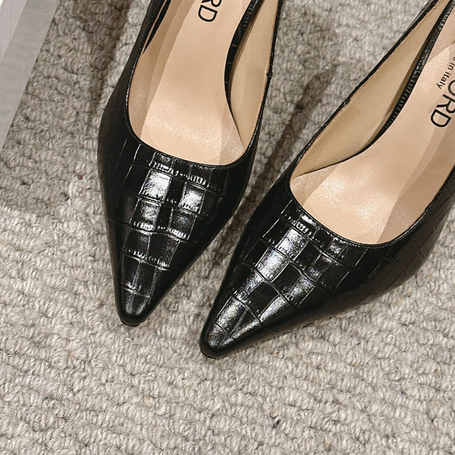 STAMPED CROCODILE LEATHER ANGELINA PUMP BLACK