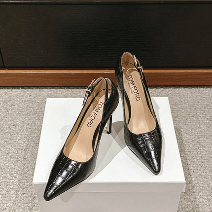 STAMPED CROCODILE LEATHER ANGELINA PUMP BLACK