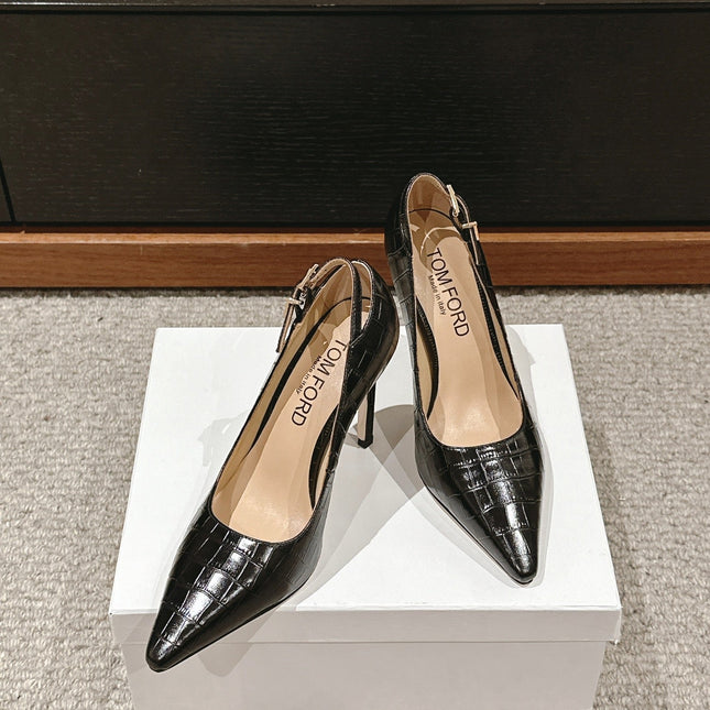 STAMPED CROCODILE LEATHER ANGELINA PUMP BLACK