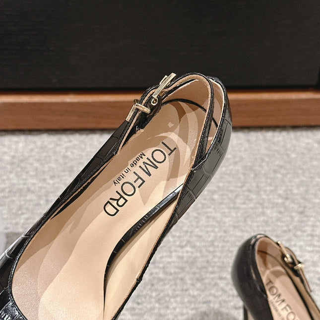 STAMPED CROCODILE LEATHER ANGELINA PUMP BLACK