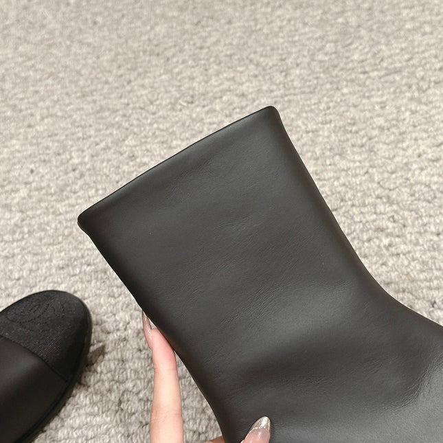 CC SHORT BOOTS IN BLACK LAMBSKIN AND FABRIC