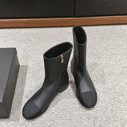 CC SHORT BOOTS IN BLACK LAMBSKIN AND FABRIC