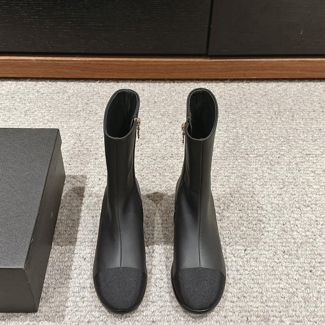 CC SHORT BOOTS IN BLACK LAMBSKIN AND FABRIC