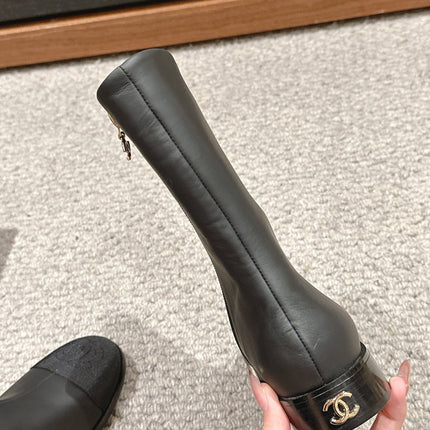 CC SHORT BOOTS IN BLACK LAMBSKIN AND FABRIC