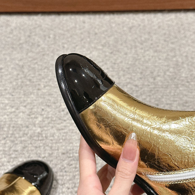 CC SHORT BOOTS IN GOLDEN MIX BLACK LAMBSKIN