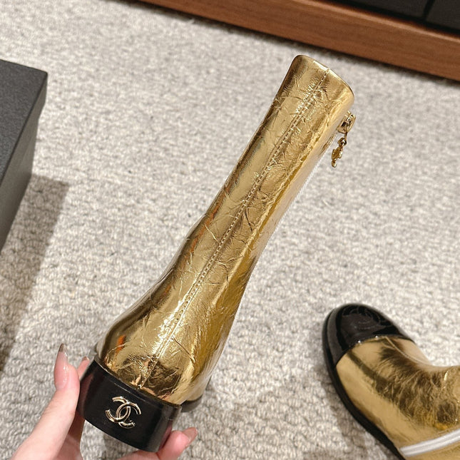 CC SHORT BOOTS IN GOLDEN MIX BLACK LAMBSKIN