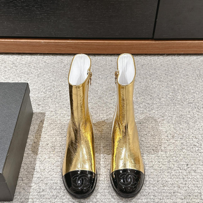 CC SHORT BOOTS IN GOLDEN MIX BLACK LAMBSKIN