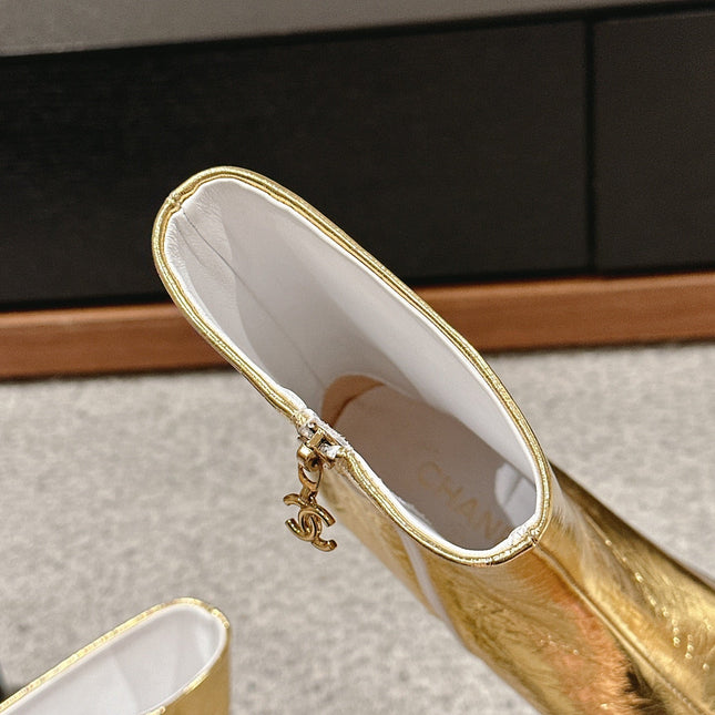 CC SHORT BOOTS IN GOLDEN MIX BLACK LAMBSKIN