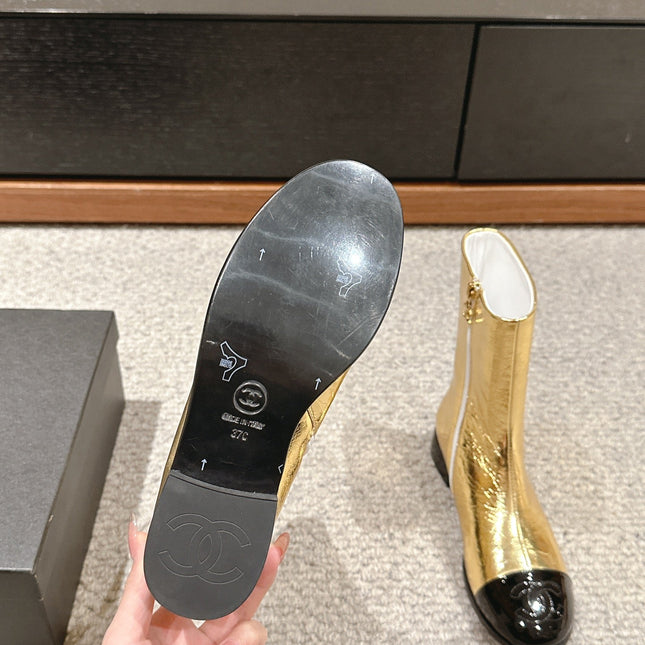 CC SHORT BOOTS IN GOLDEN MIX BLACK LAMBSKIN