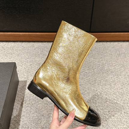 CC SHORT BOOTS IN GOLDEN MIX BLACK LAMBSKIN