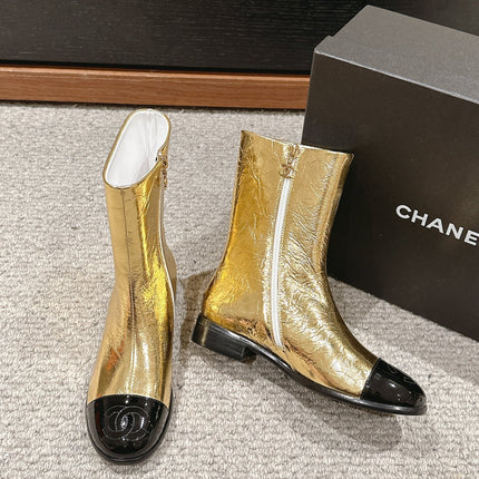 CC SHORT BOOTS IN GOLDEN MIX BLACK LAMBSKIN