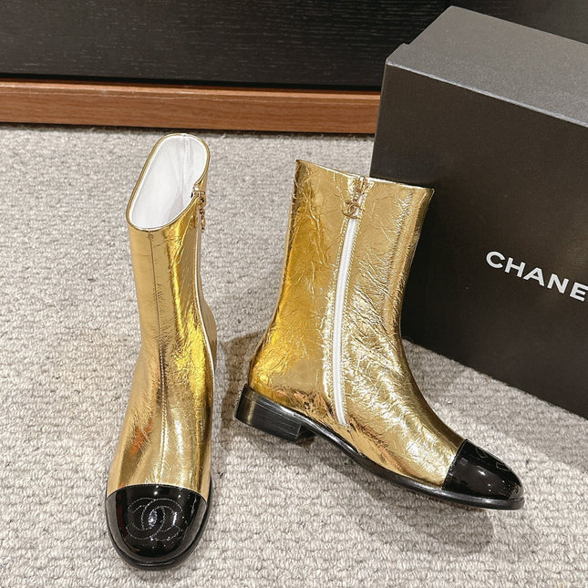 CC SHORT BOOTS IN GOLDEN MIX BLACK LAMBSKIN