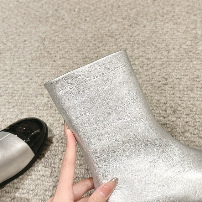 CC SHORT BOOTS IN SILVER MIX BLACK LAMBSKIN