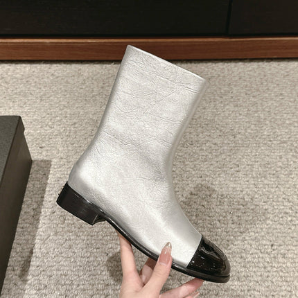 CC SHORT BOOTS IN SILVER MIX BLACK LAMBSKIN