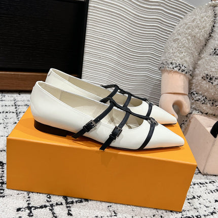 POINTED FLAT SHOES IN WHITE MIX BLACK CALFSKIN