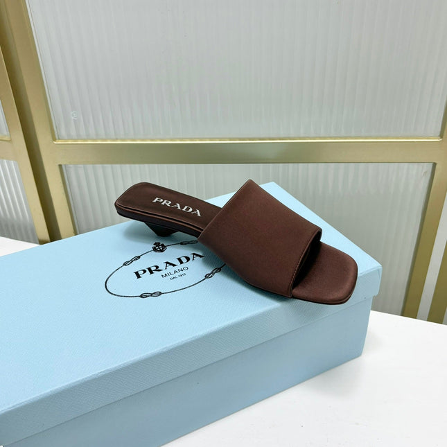 PRA TRIANGLE HEEL SATIN SLIPPERS BROWN